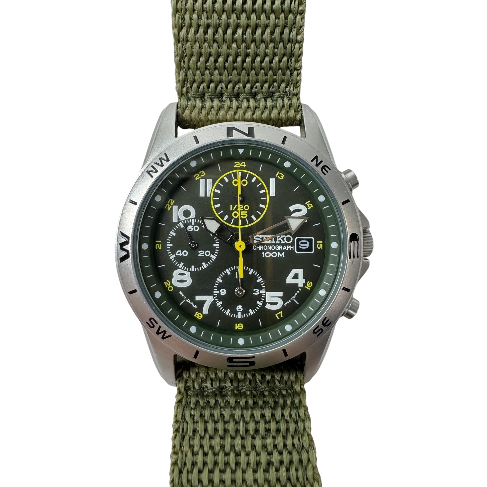 美品 セイコー SEIKO ミリタリークロノグラフ クォーツ 時計 7T92 0DX0 カーキ メンズ
