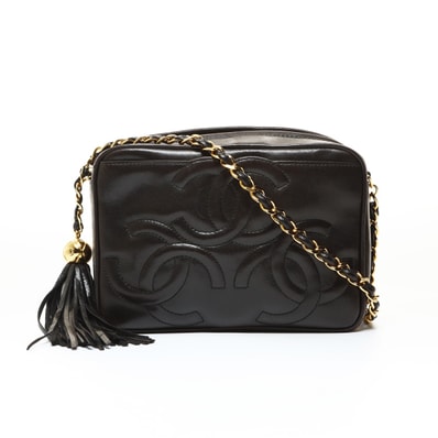 シャネル CHANEL 3番台 1990-1992 ラムレザー トリプルココ フリンジ ショルダーバッグ【中古】