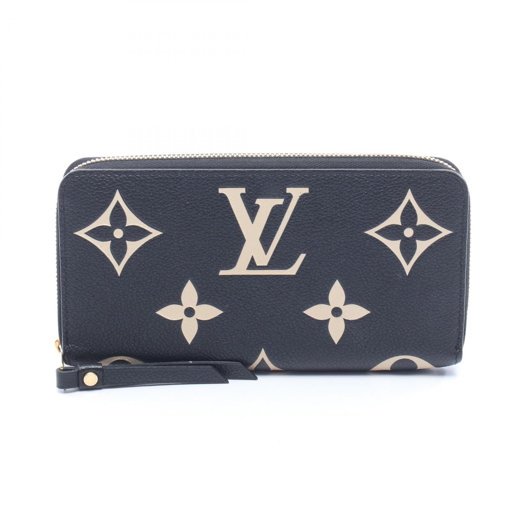 ルイ・ヴィトン LOUIS VUITTON ジッピーウォレット バイカラー ラウンド長財布 財布 レザー モノグラム・アンプラント ブラック ノワール レディース ブラック系 / ベージュ系 M80481 【中古】