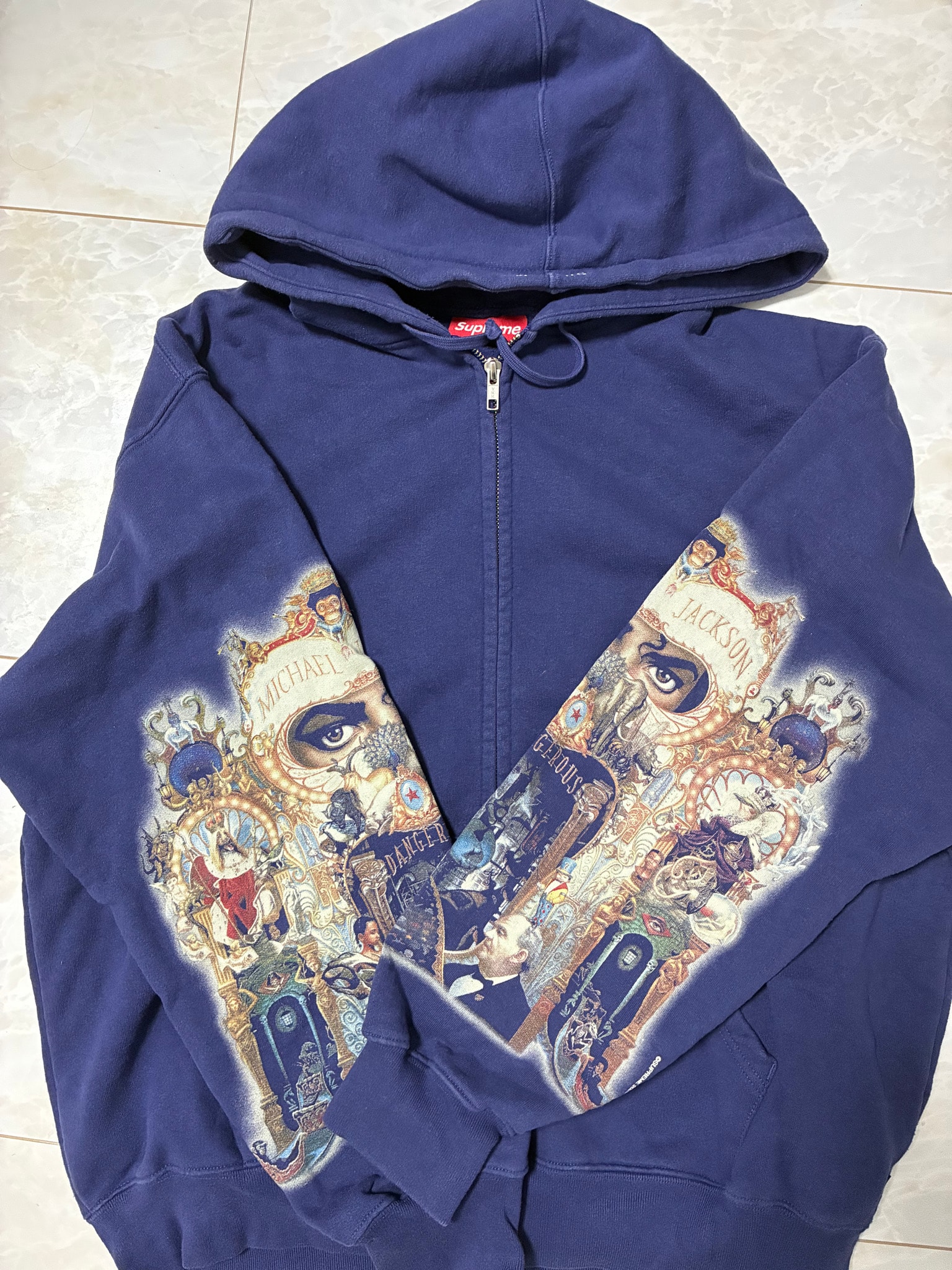 Supreme x Michael Jackson Dangerous Zip Up Hooded Sweatshirt "Washed Navy"