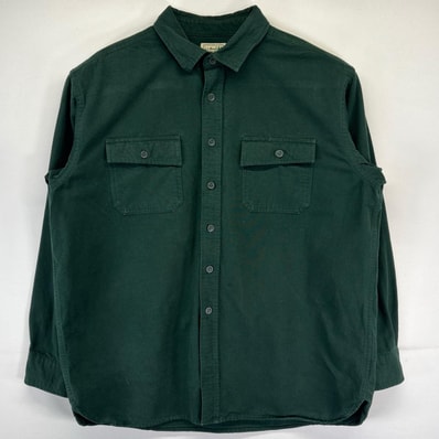 古着 エルエルビーン L.L.Bean 長袖シャツ 大きいサイズ 無地 胸ポケット アウトドア 厚手 コットン XL グリーン メンズ