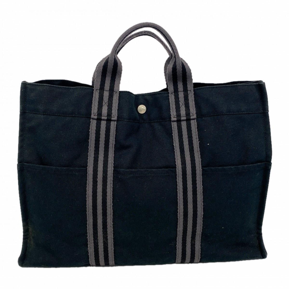 【6gd4128-k】エルメス トートバッグ フールトゥMM キャンバス ブラック シルバー金具【中古】メンズ レディース ユニセックス