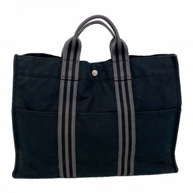 【6gd4128-k】エルメス トートバッグ フールトゥMM キャンバス ブラック シルバー金具【中古】メンズ レディース ユニセックス