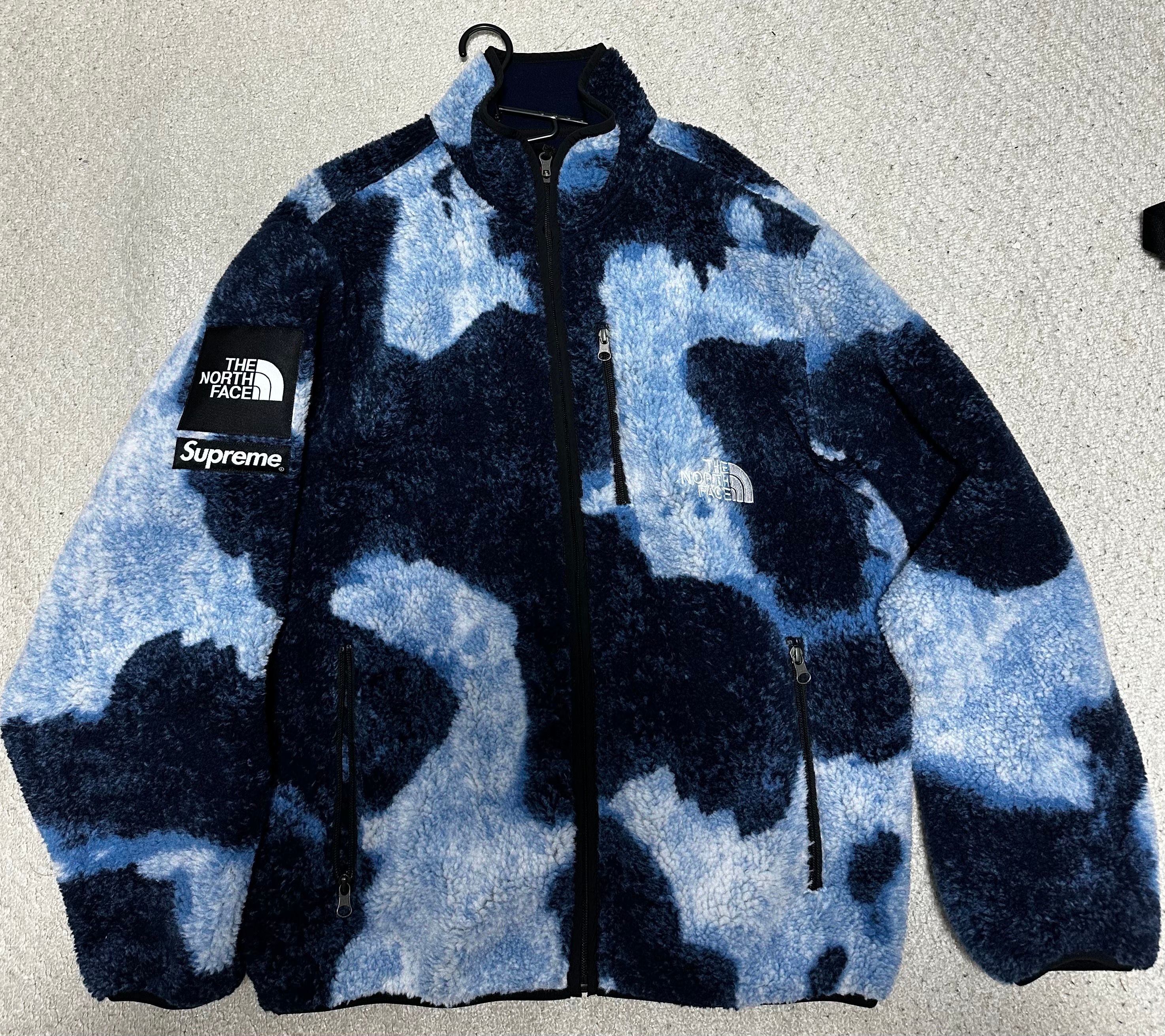 Supreme x The North Face Bleached Denim Print Fleece Jacket "Indigo"