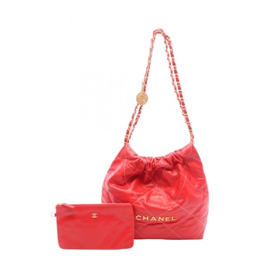シャネル CHANEL マトラッセ シャネル22 スモール ショルダーバッグ バッグ レザー レディース レッド系 【中古】