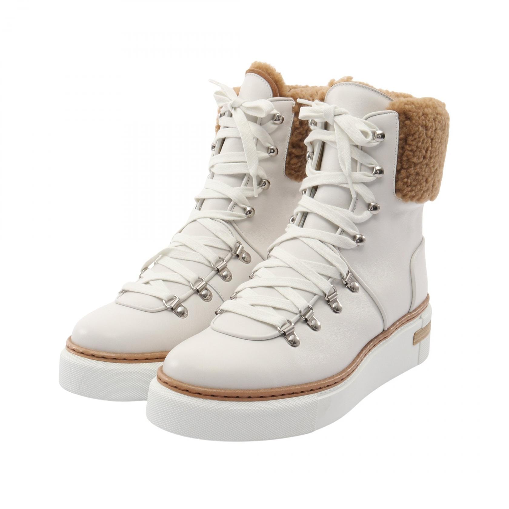 エルメス HERMES フロコン アンクル ブーツ 靴 レザー ムートン ホワイト レディース ホワイト系 / ブラウン系 【中古】