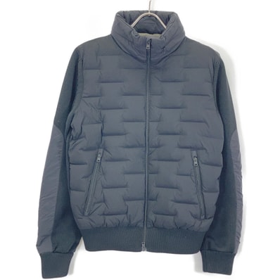 ヘルノ MP00001UL 22年 ブラック ラミナー ウォータープルーフストレッチナイロンステッチレスキルト×ミドルゲージニットハイブリッドダウンブルゾン 46