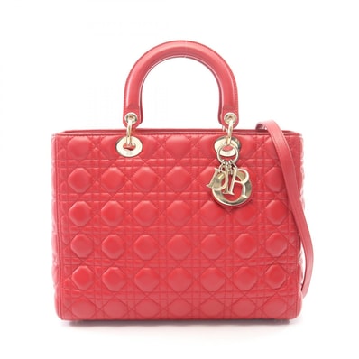 ディオール Dior レディディオール ラージ カナージュ 2WAY ハンドバッグ バッグ レザー レディース レッド系 【中古】