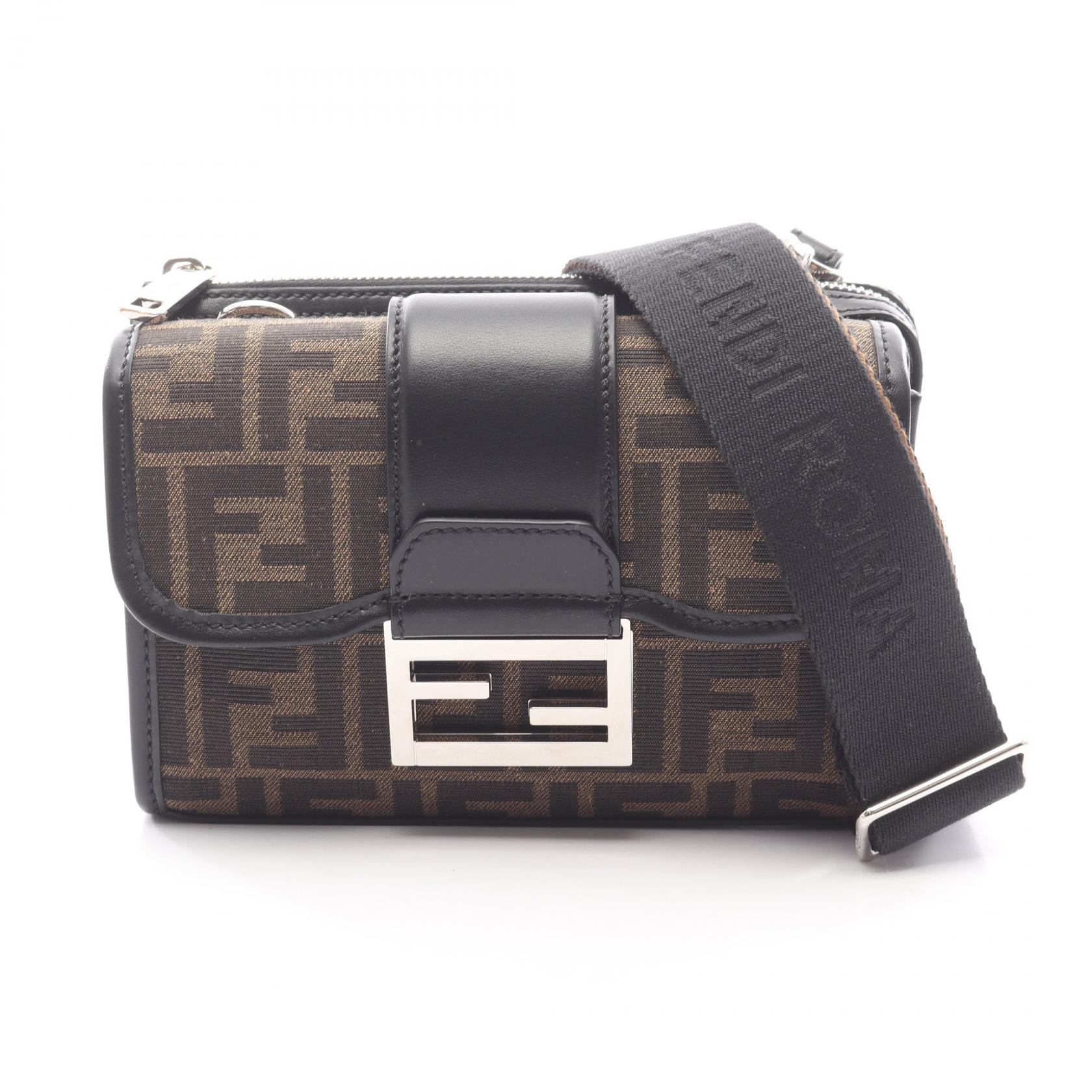 フェンディ FENDI ダブルバゲット ショルダーバッグ バッグ キャンバス レザー メンズ ブラウン系 / ブラック系 7VA649ALWKF0L3T 【新品】