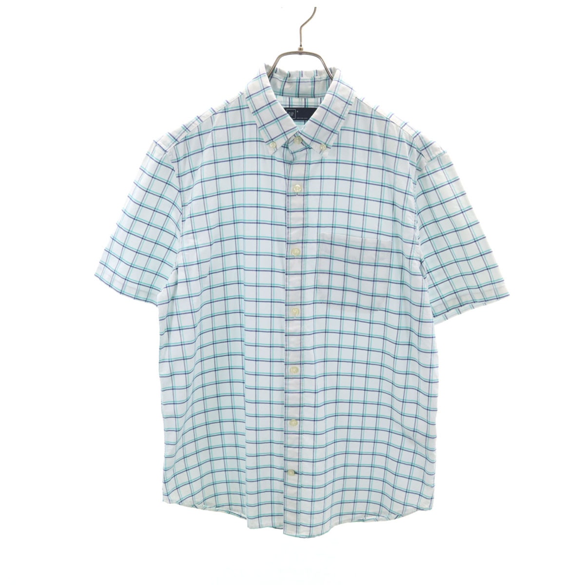 GAP ギャップ チェック柄 半袖 ボタンダウンシャツ M ホワイト