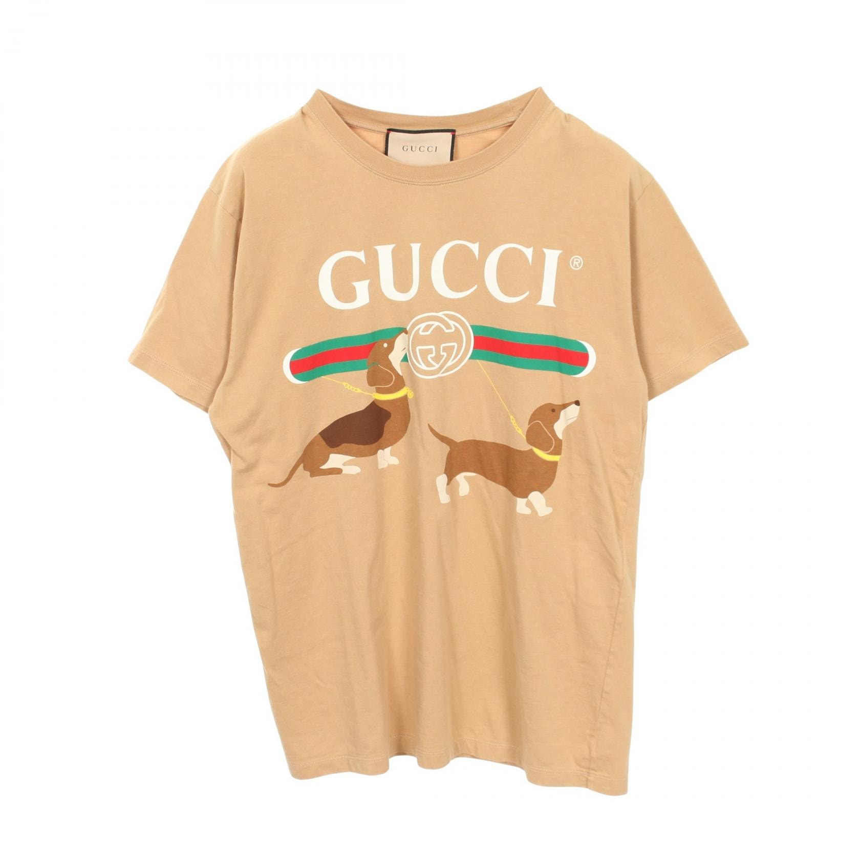 グッチ GUCCI インターロッキングG ダックスフンド 半袖Tシャツ 衣料品 トップス コットン メンズ ベージュ系 548334 【中古】