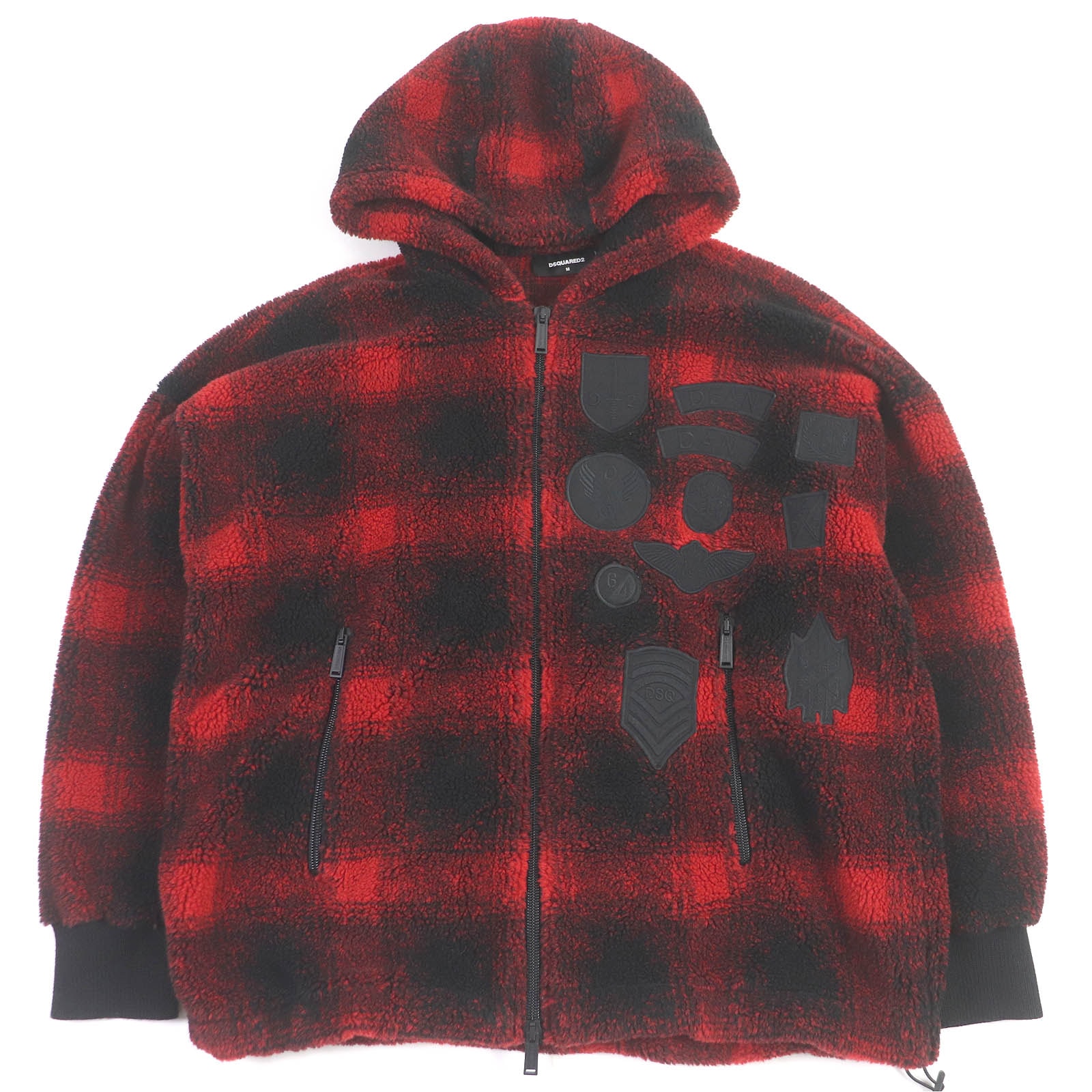 極美品 ディースクエアード
ブルゾン CHECK PATCH ZIP HOODIE レッド ブラック メンズ M S74HG0110