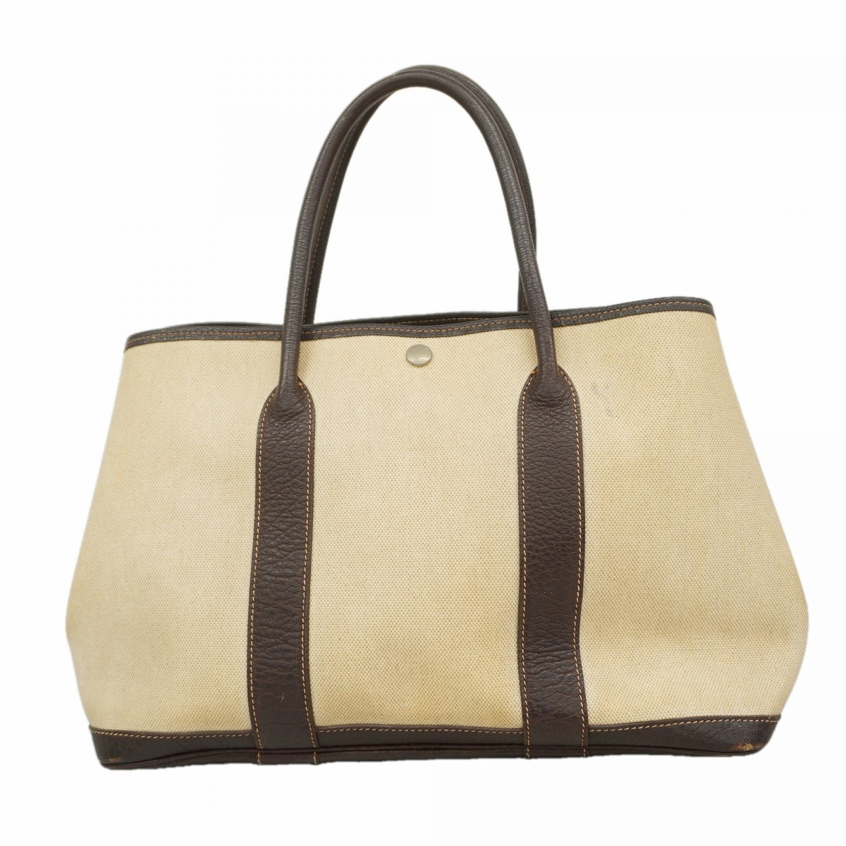 【6fa0500】エルメス トートバッグ ガーデンパーティMM トワルアッシュ ブラウン シルバー金具 □F刻印【中古】レディース