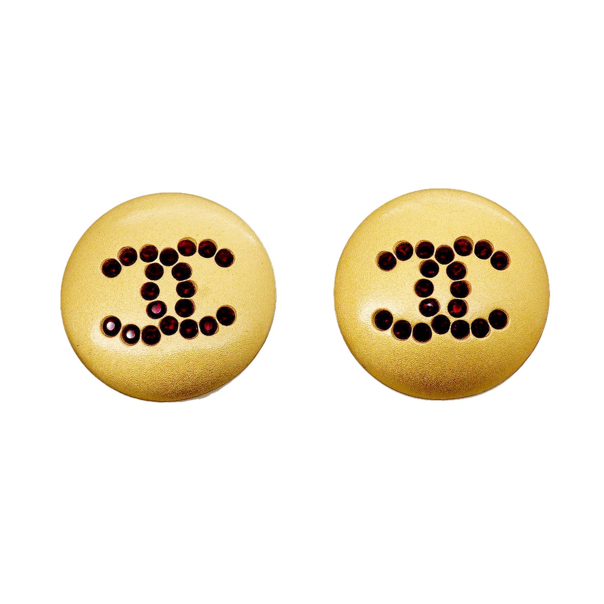 ★SALE【6jhb0650】シャネル イヤリング ココマーク 丸型 サークル GPメッキ カラーストーン ゴールド レッド【中古】レディース