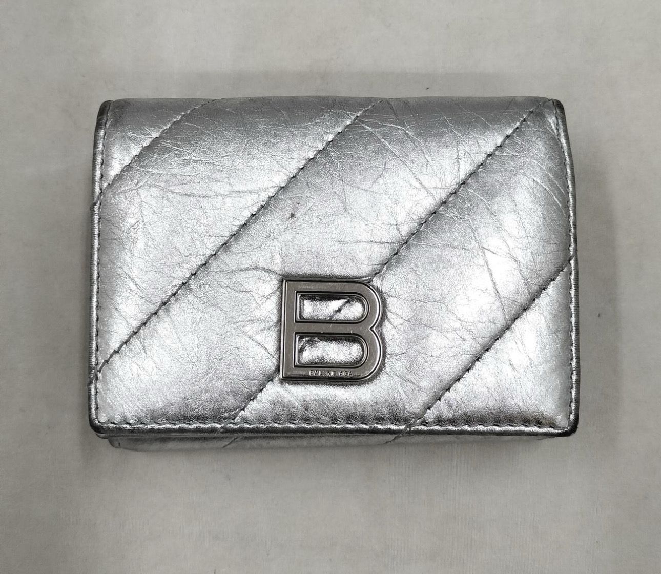 BALENCIAGA Crush Mini Wallet Metallized Quilted "Silver"