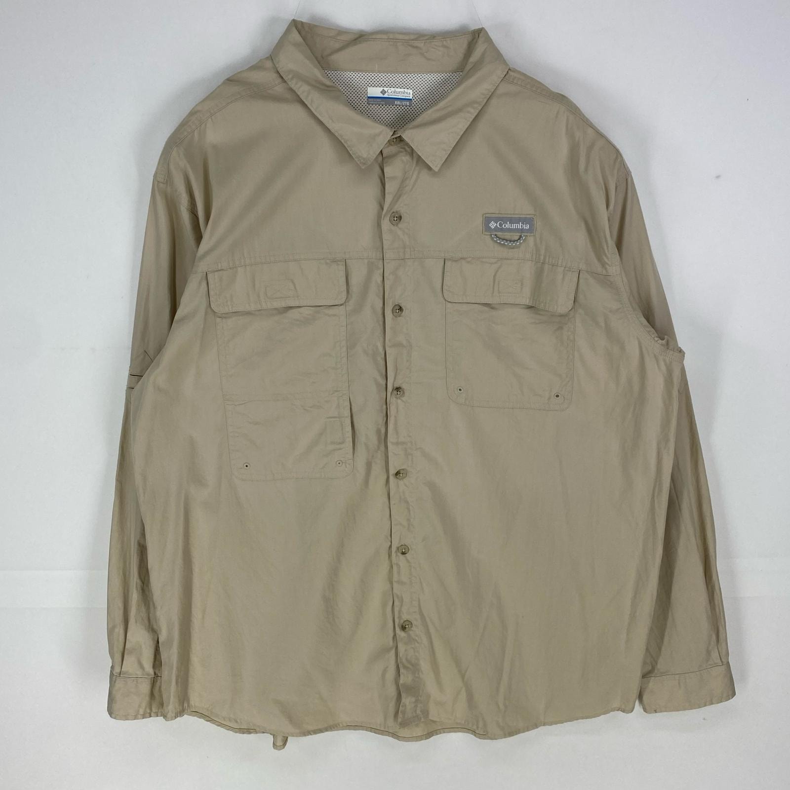 古着 コロンビア Columbia 長袖シャツ PFG フィッシング アウトドア ワンポイントロゴ ロングスリーブ 2XL  ベージュ系 メンズ