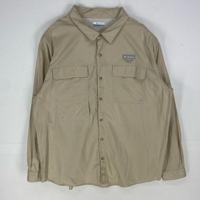古着 コロンビア Columbia 長袖シャツ PFG フィッシング アウトドア ワンポイントロゴ ロングスリーブ 2XL ベージュ系 メンズ