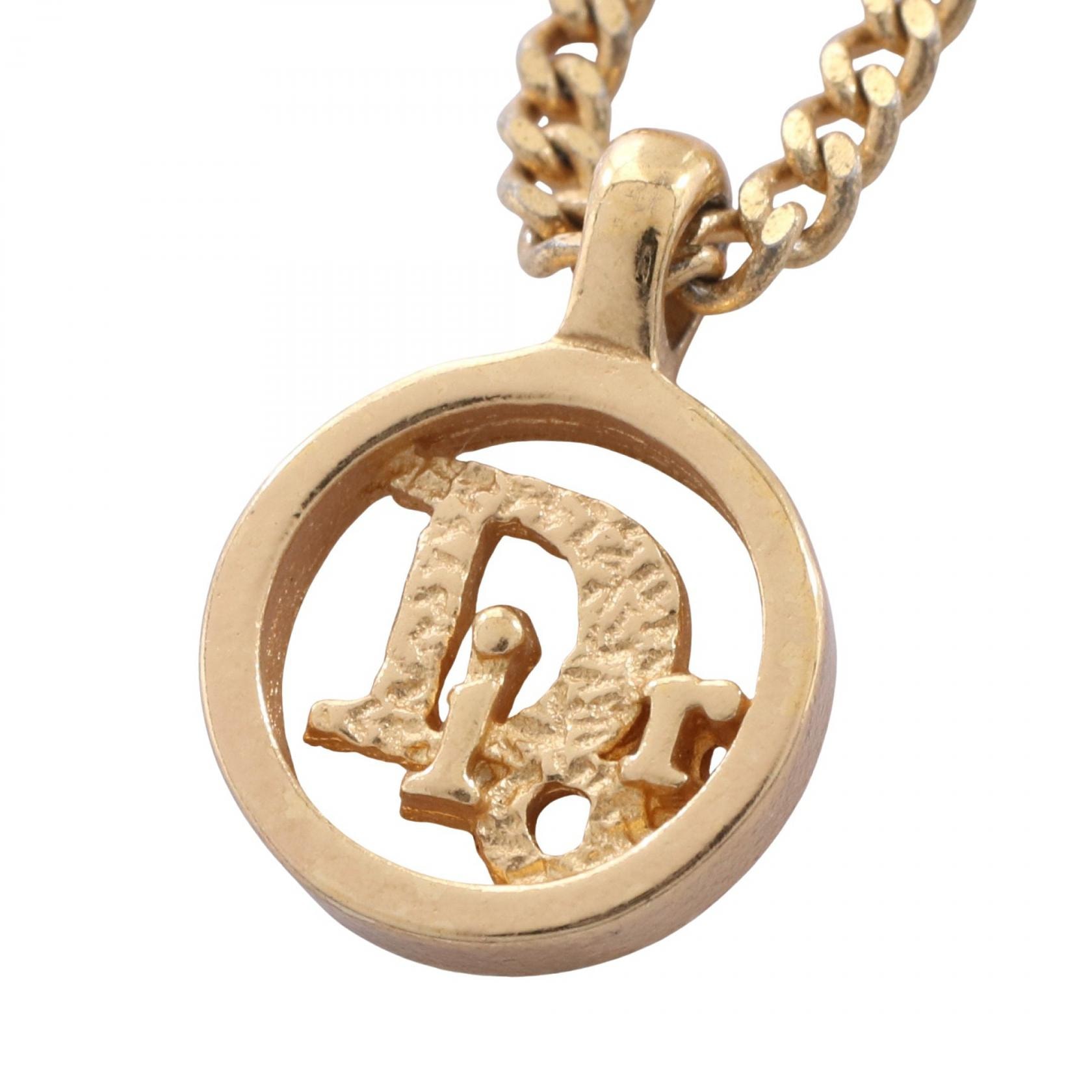 ディオール Dior サークルロゴ ネックレス ジュエリー GP(ゴールドメッキ) ラインストーン レディース ゴールド系 / クリア系 【中古】