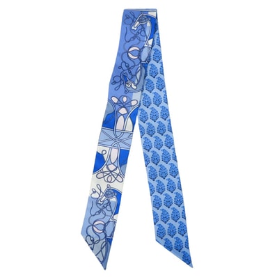 HERMES エルメス スカーフ ツイリー 鞭・ブロック ブルー/白 (ホワイト)/ローズ シルク100% H063101S 04 新品未使用