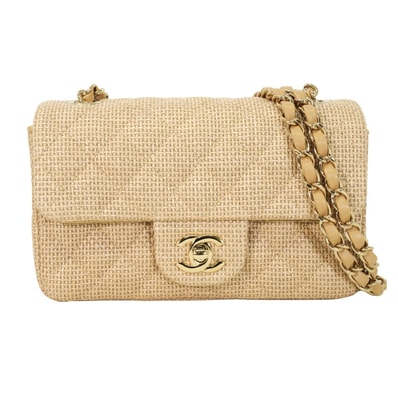 2026年春夏 CHANEL シャネル ショルダーバッグ チェーン ミニ マトラッセ ココマーク ベージュ ラフィア シャンパンゴールド金具 AS6012 新品