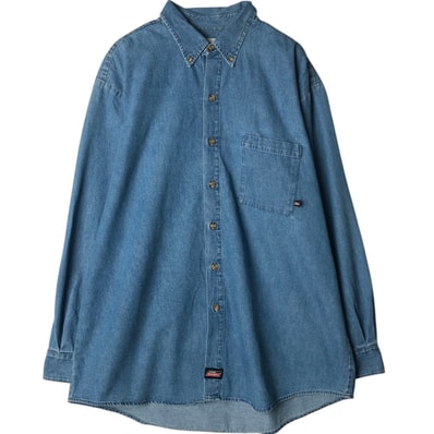 古着 ディッキーズ Dickies 長袖 ボタンダウンデニムシャツ メンズXL相当/eaa477960