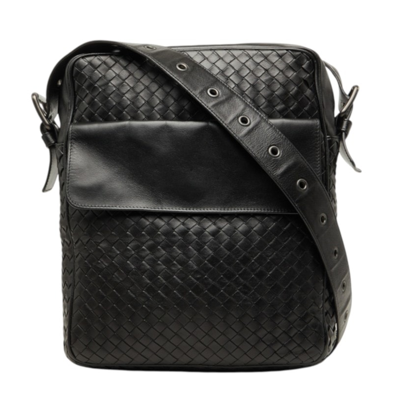 ボッテガヴェネタ イントレチャート 斜め掛け ショルダーバッグ ブラック レザー レディース BOTTEGAVENETA 【中古】