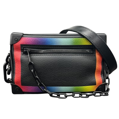 LOUIS VUITTON 美品 ルイヴィトン 19AW ミニソフトトランク M30351 タイガ ショルダーバッグ FL2169 レザー ブラック メッセンジャーバッグ ヴァージルアブロー クロスボディ ヴィトン ABランク 鑑定済 中古 ヴィトンバッグ