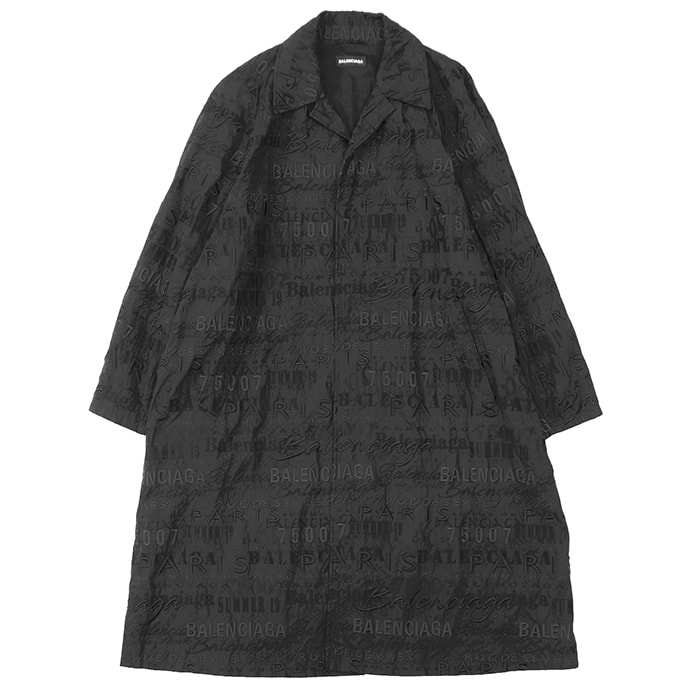 【希少/極美品】BALENCIAGA バレンシアガ コート サイズ 46 メンズ ロゴ エンブロイダリー 刺繍 総柄 オープンフロント アウター ダークネイビー 紺 フランス製