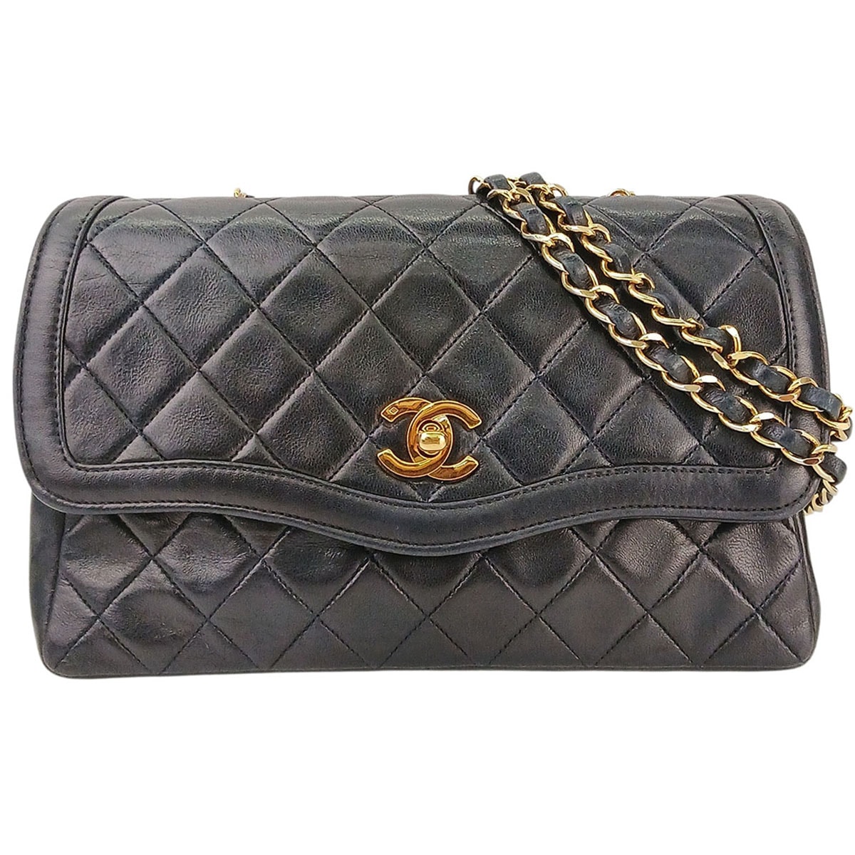 CHANEL シャネル マトラッセ ポーチ付き チェーンショルダーバッグ ショルダーバッグ ラムスキン ブラック ゴールド  レディース【中古】