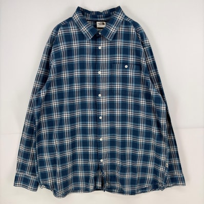 古着 ザ・ノースフェイス THE NORTH FACE 長袖シャツ 胸ポケット チェック 大きいサイズ 2XL ブルー系 メンズ