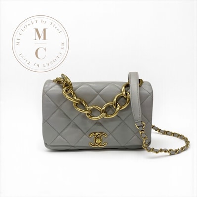 シャネル CHANEL バッグ ショルダーバッグ グレー ゴールド ミニマトラッセ ラムスキン ターンロック ココマーク 2way チェーン