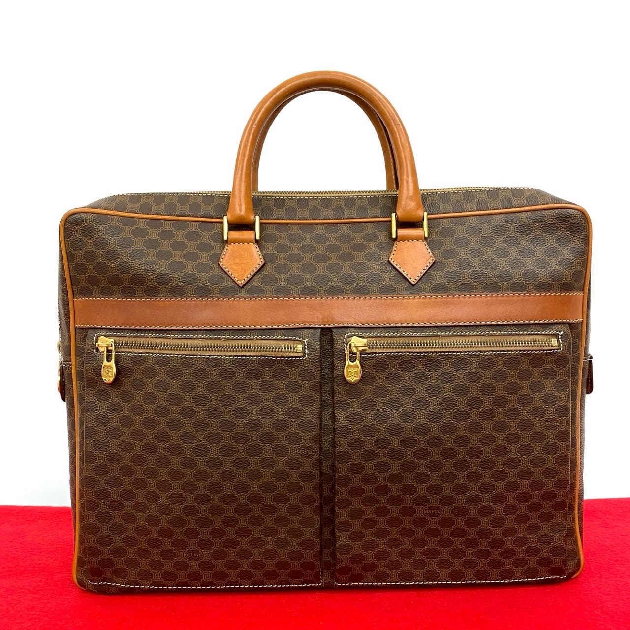 CELINE セリーヌ マカダム ブラゾン 柄 レザー PVC ビジネスバッグ ブラウン
 36587