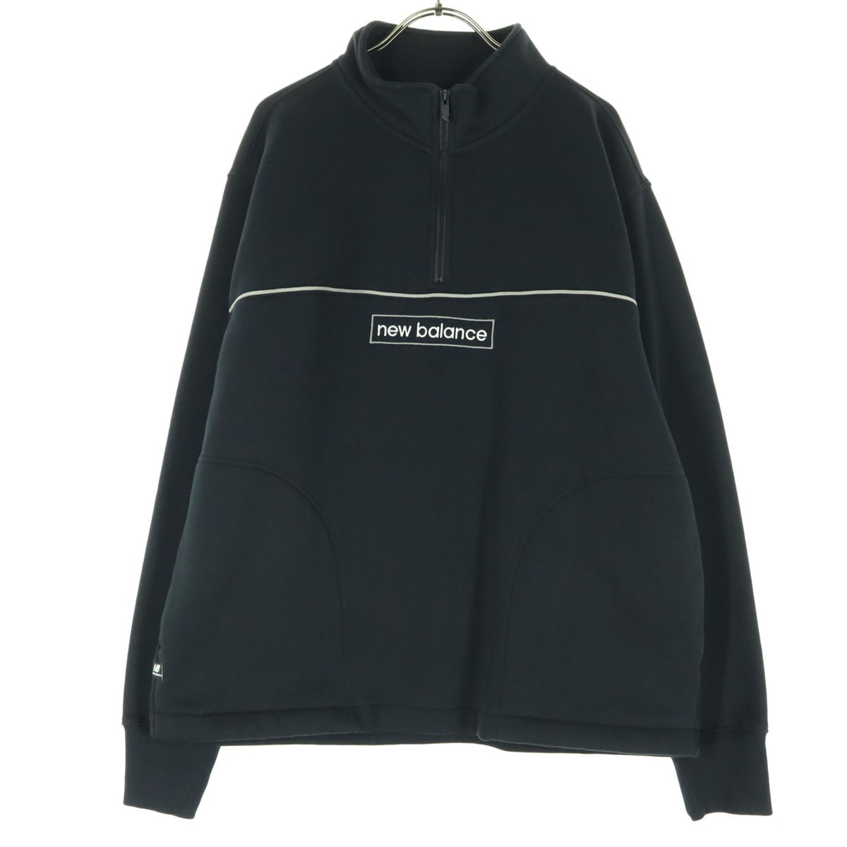 NEW BALANCE ニューバランス 裏起毛 刺繍ロゴ 長袖 ハーフジップ ハイネック トレーナー M ブラック