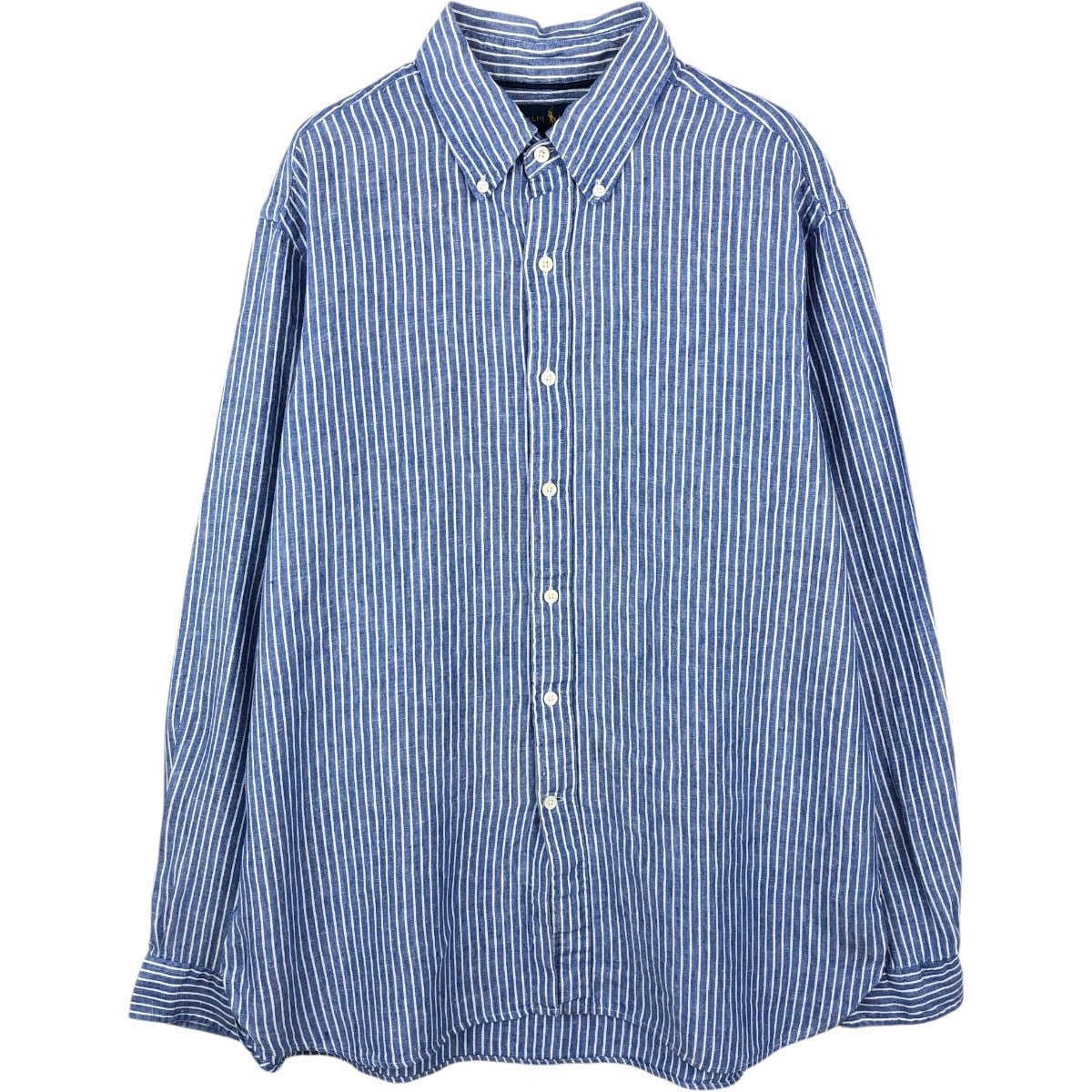 古着 ラルフローレン Ralph Lauren ストライプ柄 長袖 リネン ボタンダウンシャツ メンズXL相当/eaa668192