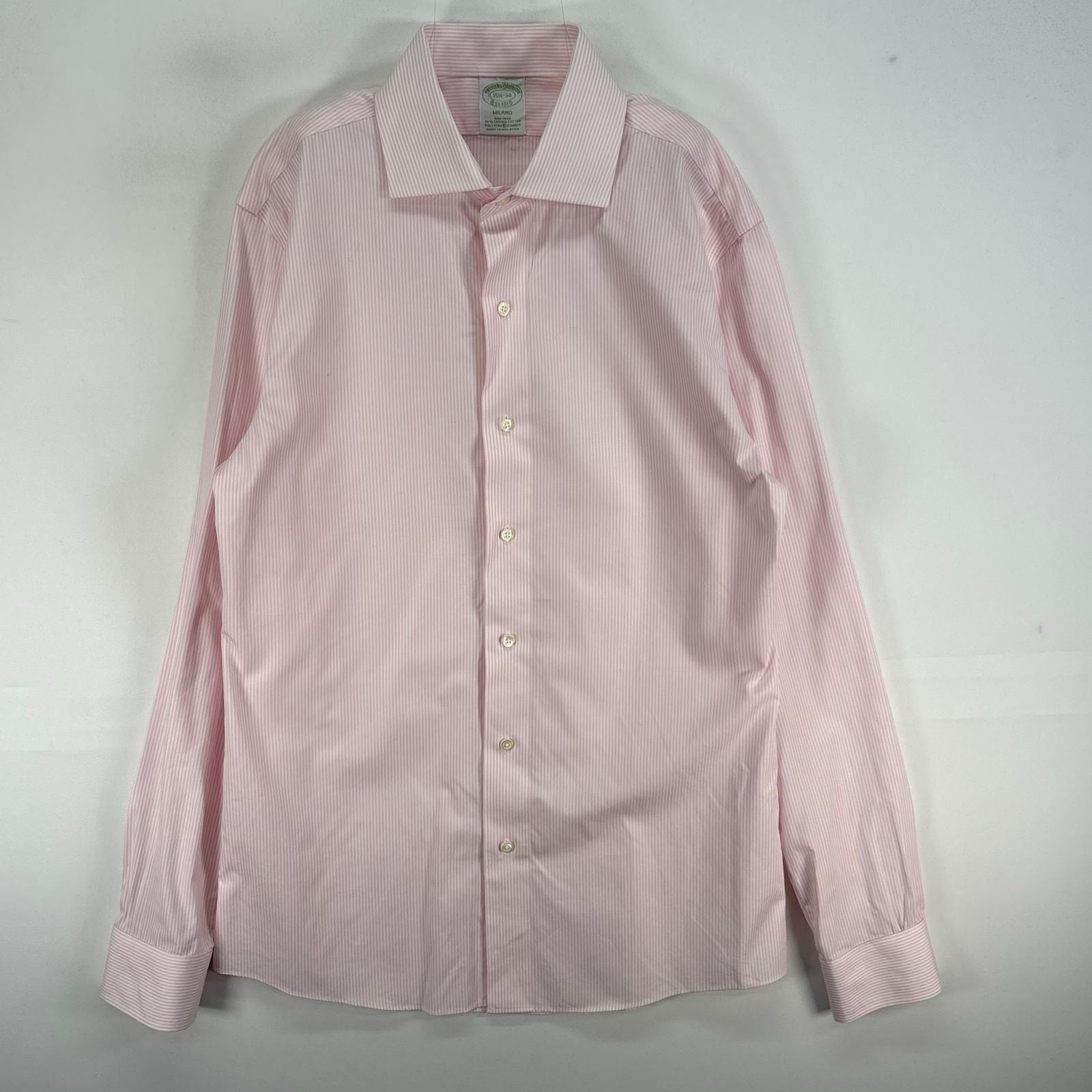 古着 ブルックスブラザーズ Brooks Brothers 長袖シャツ カラーステイ MILANO M ピンク系 ストライプ メンズ