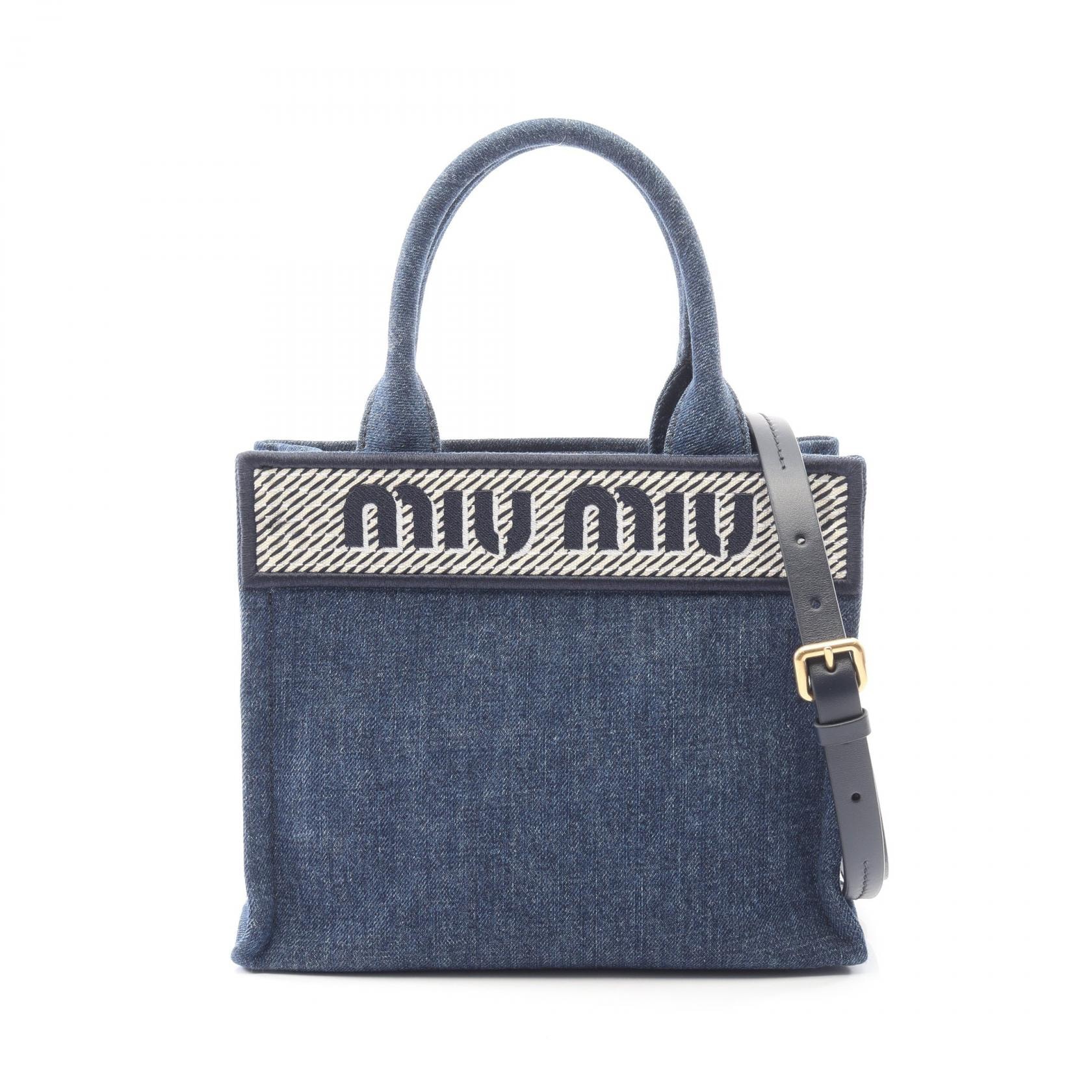 ミュウ ミュウ Miu Miu DEDNIM RICAMO 2WAY ハンドバッグ バッグ デニム レディース ネイビー系 5BG271 【中古】