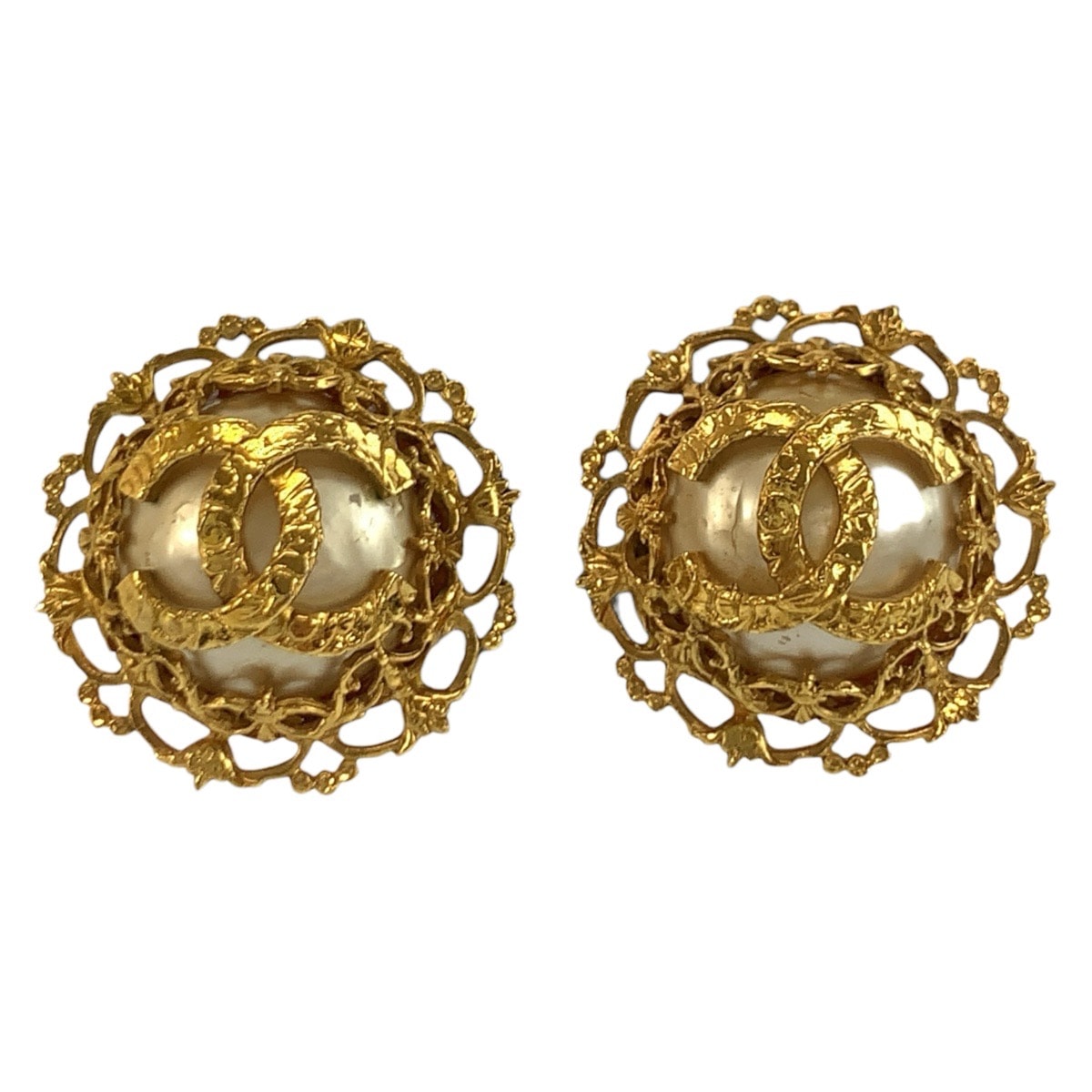CHANEL シャネル ヴィンテージ ココマーク ゴールド メッキ フェイクパール/ イヤリング 603401 【中古】