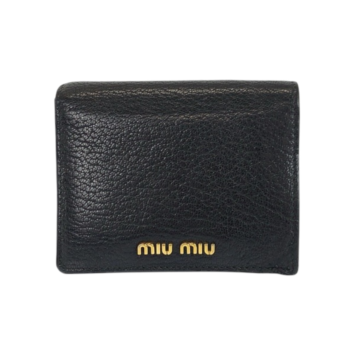 MIUMIU ミュウミュウ ブラック ピンク ゴールド金具 レザー 折財布 コンパクトウォレット 600408 【中古】