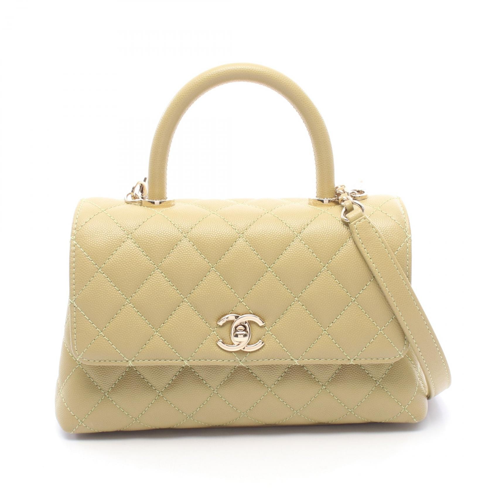 シャネル CHANEL ココハンドル フラップ マトラッセ 2WAY ハンドバッグ バッグ キャビアスキン(グレインドカーフ) レディース カーキ系 A92990 【中古】