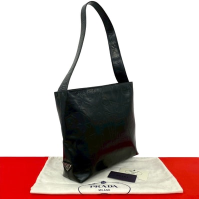 PRADA プラダ 三角ロゴ 金具 型押し レザー ショルダーバッグ ブラック
52038