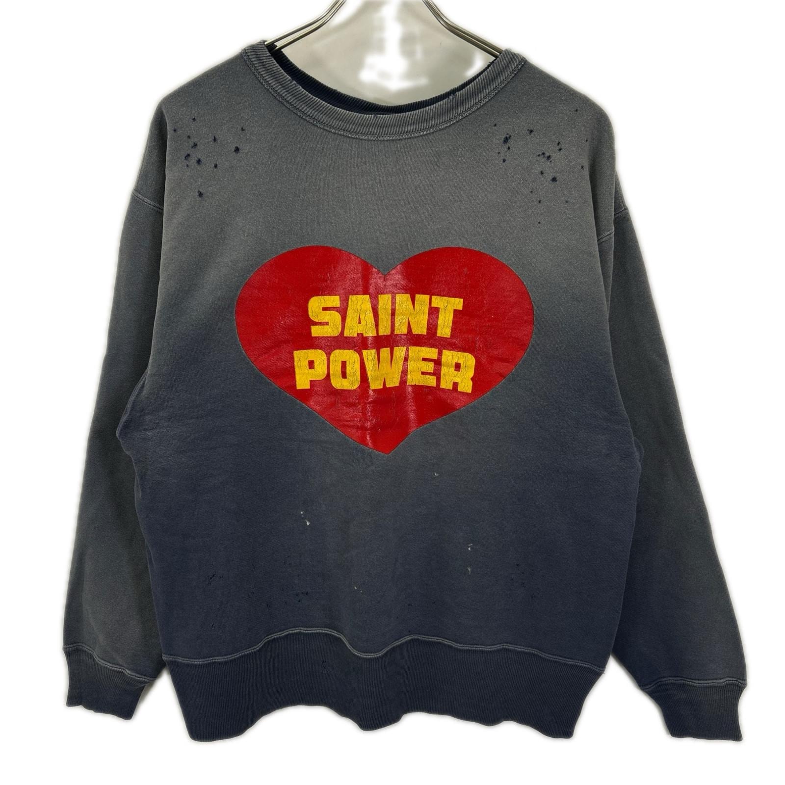 セントマイケル 25AW SM-HR1-0000-048 ネイビー SAINT POWER CRW NECK SWT ダメージ/フェード加工 プリントスウェット S