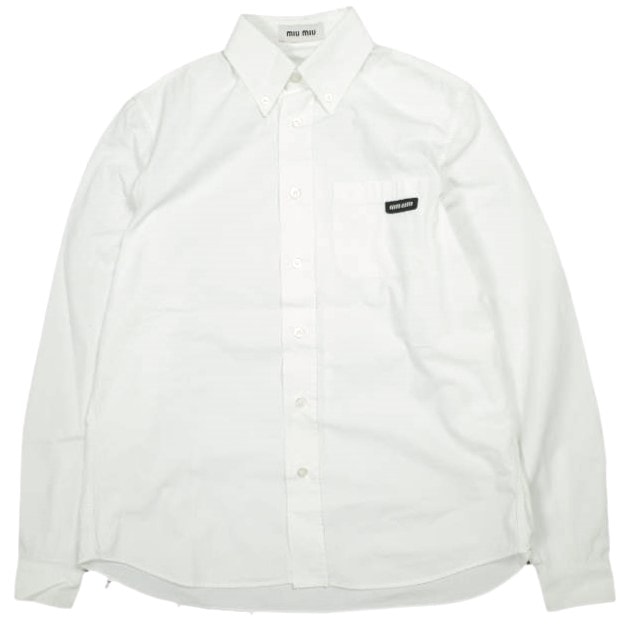 MIU MIU ミュウミュウ ロゴパッチ ボタンダウンシャツ 2024年モデル DNA425 S232 10RG 37 WHITE 長袖 トップス g24484