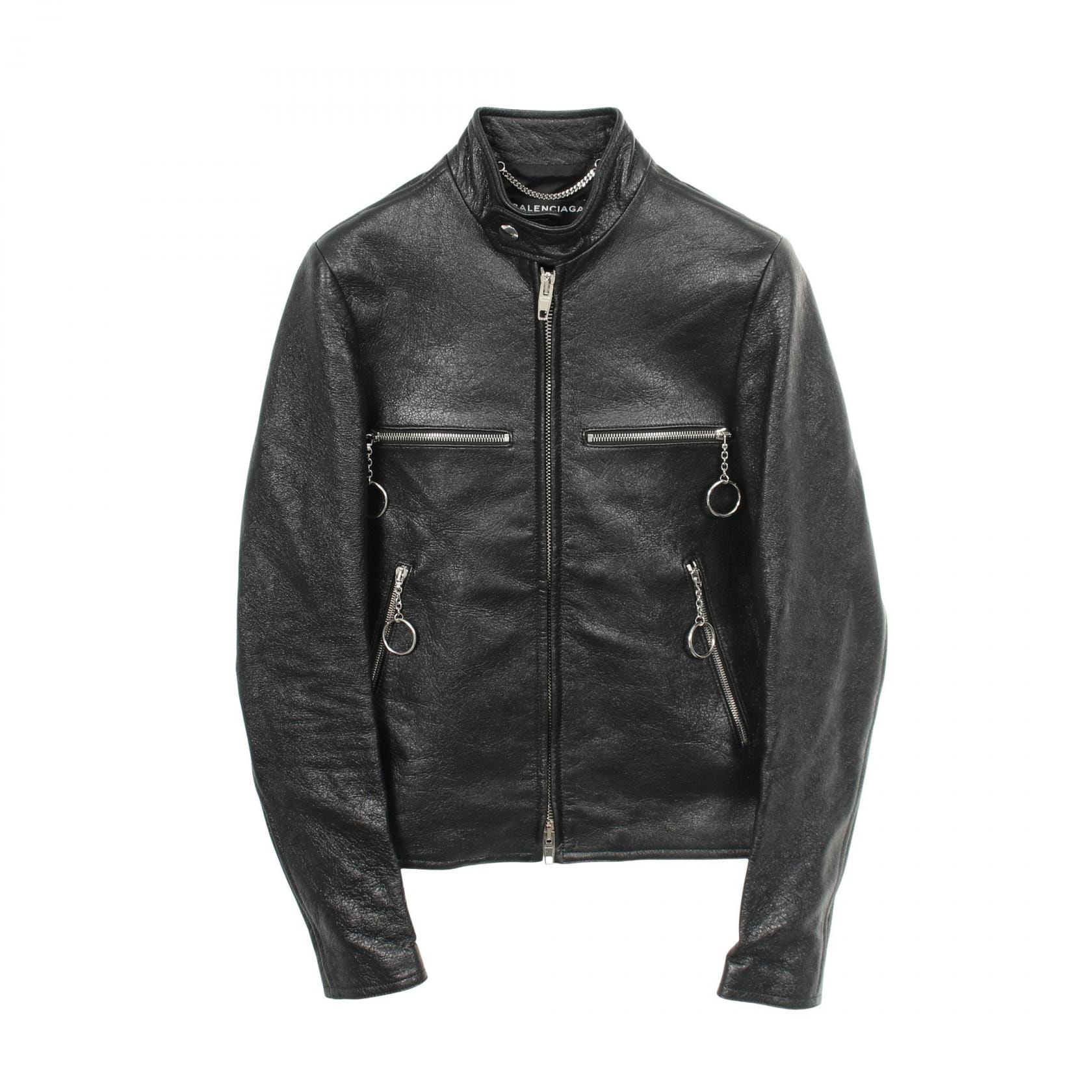 バレンシアガ BALENCIAGA シングル ライダースジャケット 衣料品 アウター レザー メンズ ブラック系 【中古】
