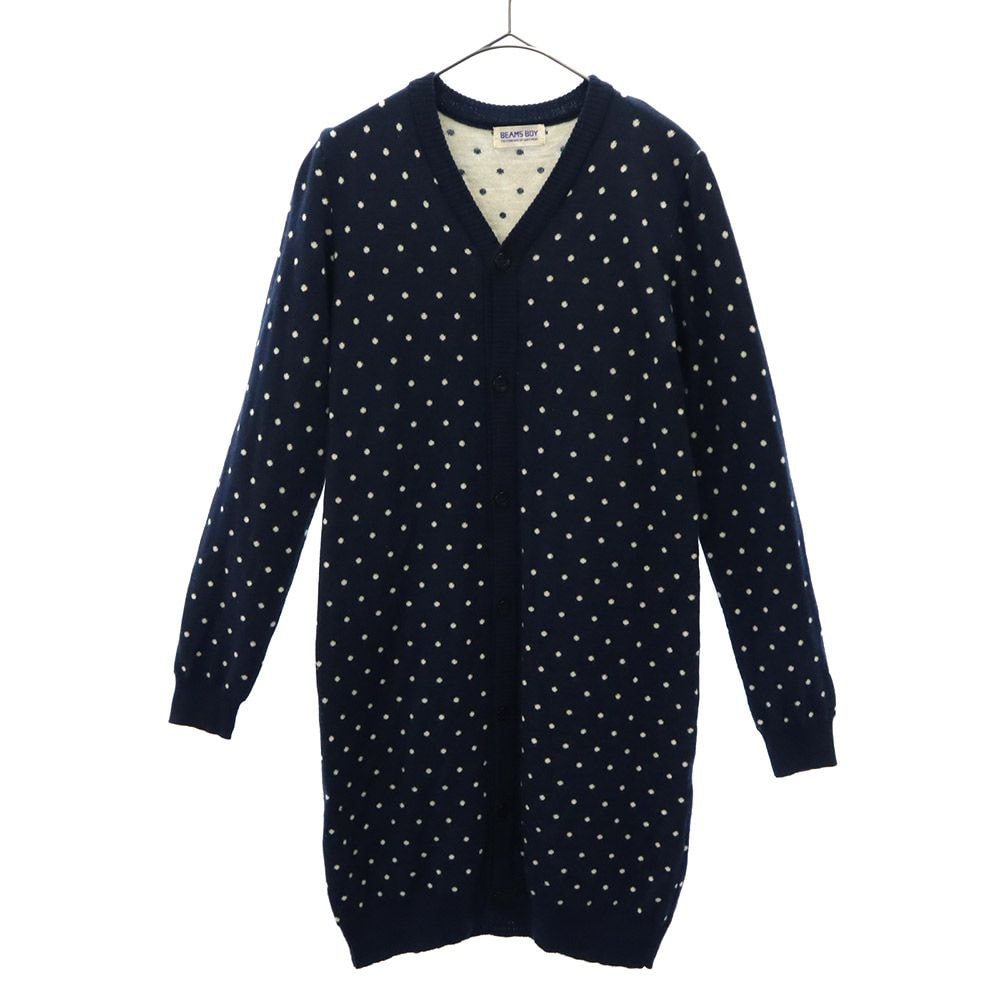 BEAMS BOY ビームスボーイ ドット 長袖 ロング カーディガン BOY ネイビー