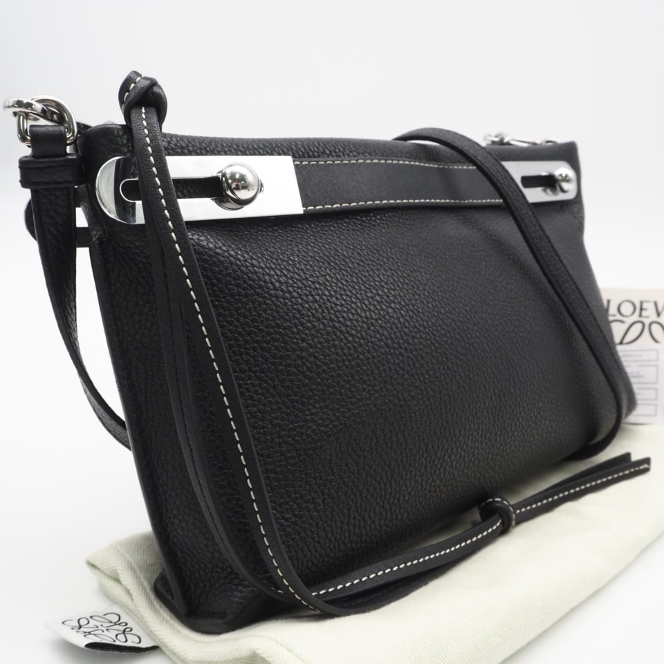 美品 LOEWE ロエベ レザー ミッシー スモール ショルダーバッグ 327.12KS28 2wayハンドバッグ ブラック カーフレザー レディース