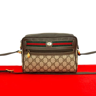 GUCCI グッチ シェリーライン GG ロゴ金具 レザー PVC ショルダーバッグ ブラウン
36976