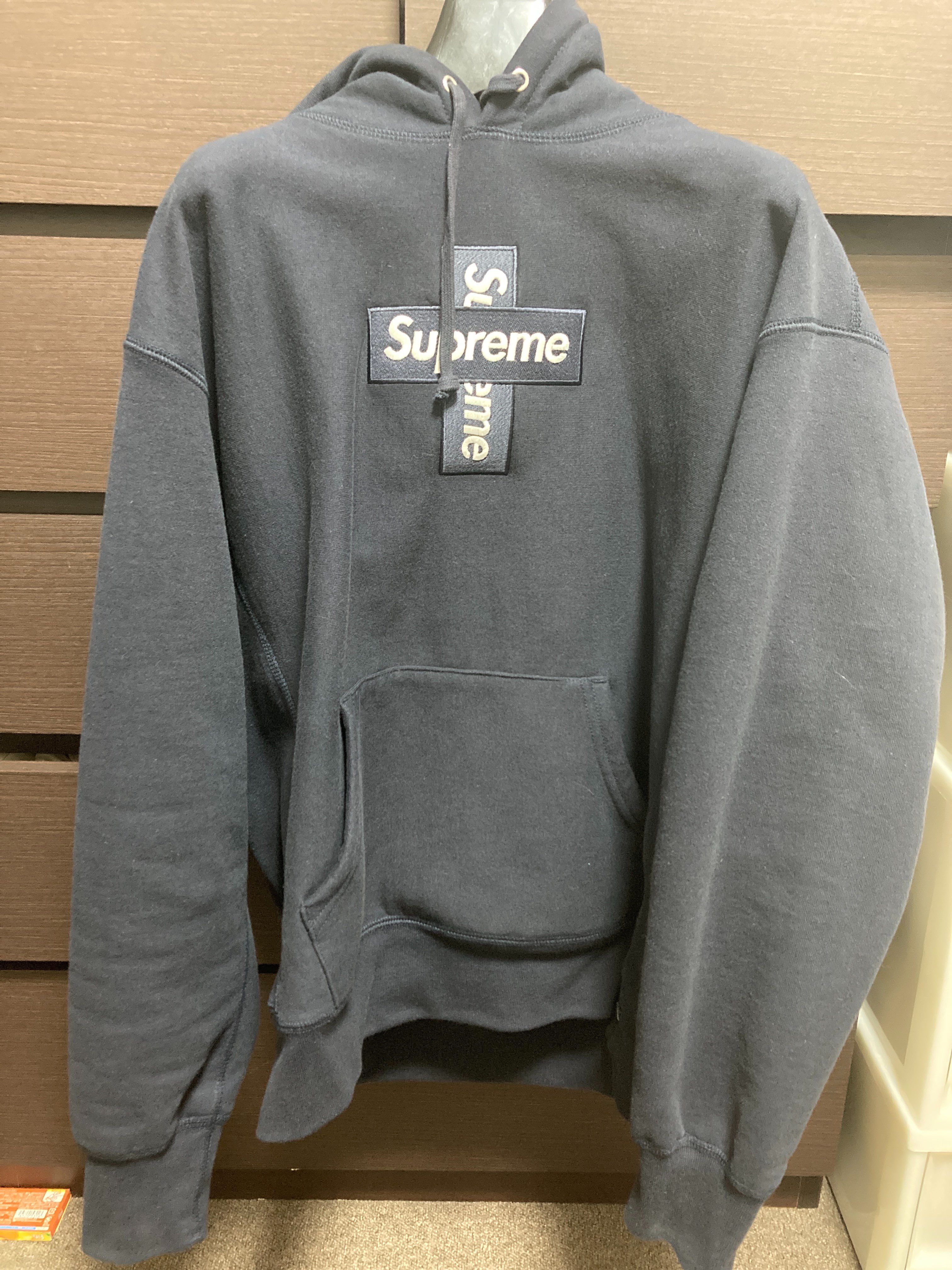 Supreme Cross Box Logo Hooded Sweatshirt "Navy"