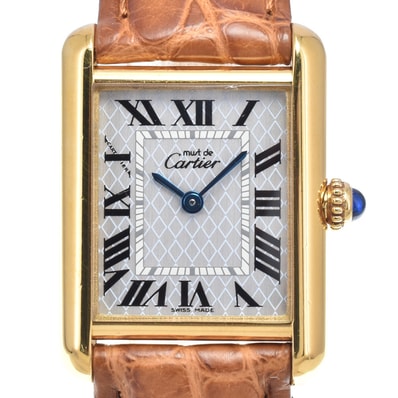カルティエ CARTIER W1018587 マストタンク SM SV925(GP)/レザー ブルー クォーツ レディース 美品 腕時計 N#148682