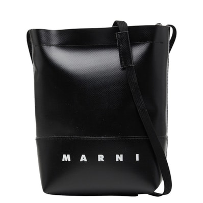 マルニ ロゴ 斜めかけ ショルダーバッグ ブラック レザー レディース MARNI 【中古】