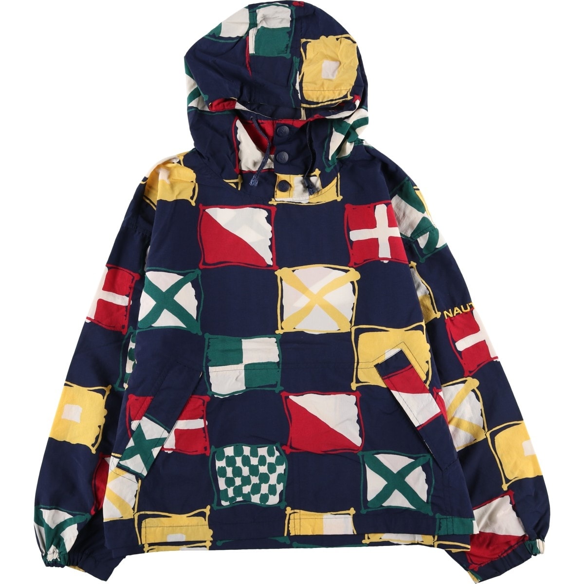 古着 90年代 ノーティカ NAUTICA 総柄 フード付き ナイロンプルオーバー メンズL相当 ヴィンテージ/eaa607739